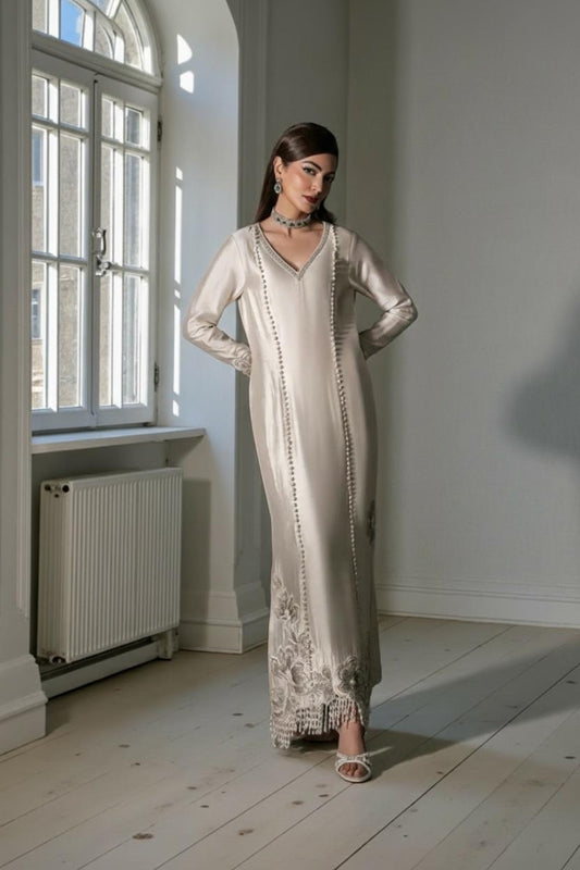 Pure-silk-3-piece-suit-long-shirt-embelished pearl stone work for women