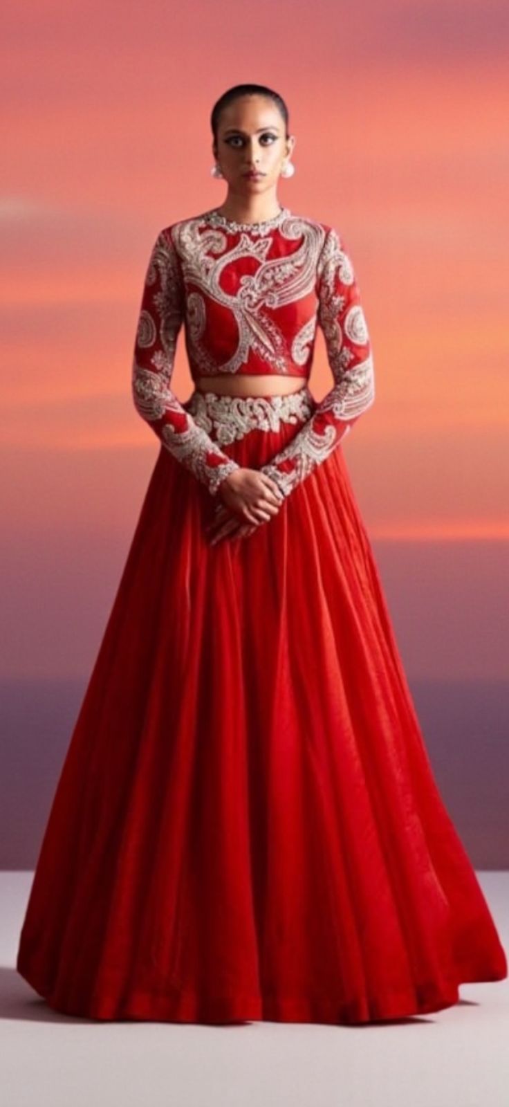 “Luxury Silk Lehenga Kurti – Handmade Mirror & Stone Work”