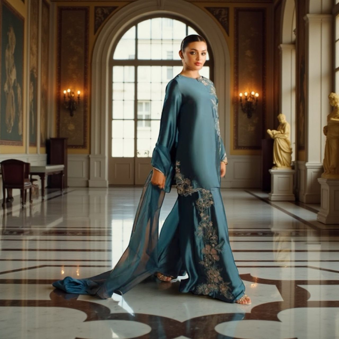 Pure Silk  Party Wear With Patch Work