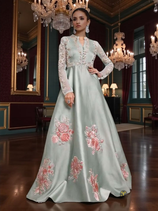 “Luxury Pure Silk Maxi (2-Piece) – Handmade Work”