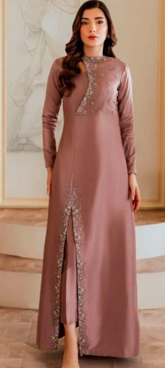 Three-Piece Sheesha Silk Party Wear Suit – Handmade Work