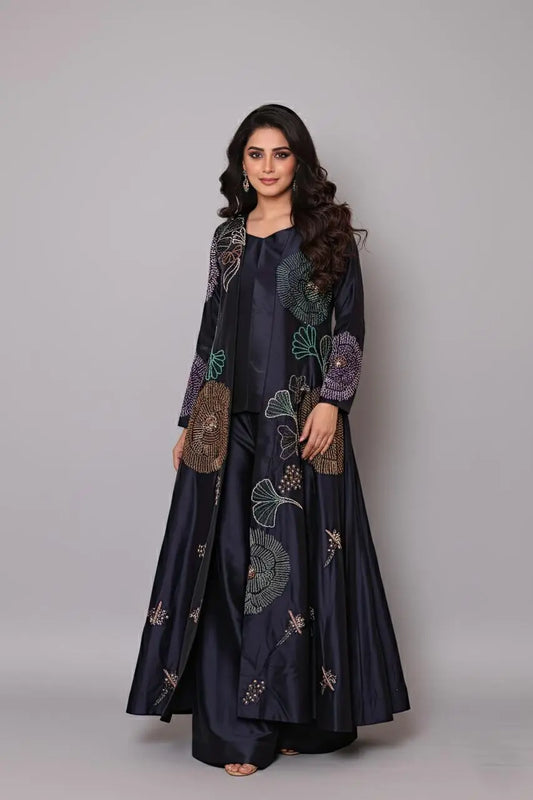 Luxury Organza Frock with Silk Trousers & Organza Dupatta | Sequence, Pearl & Diamond Work