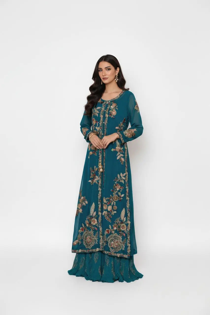 Luxury Crinkle 3-Piece Suit | Dabka, Stone & Pearl Work