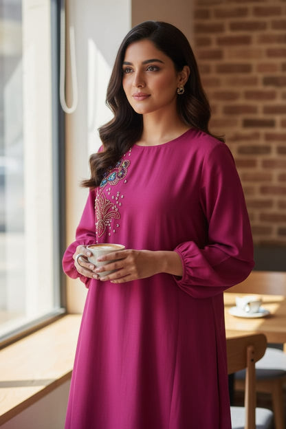 Korean Raw Silk Handmade pearls Work Shirt | Luxury Party Wear | SJ-082