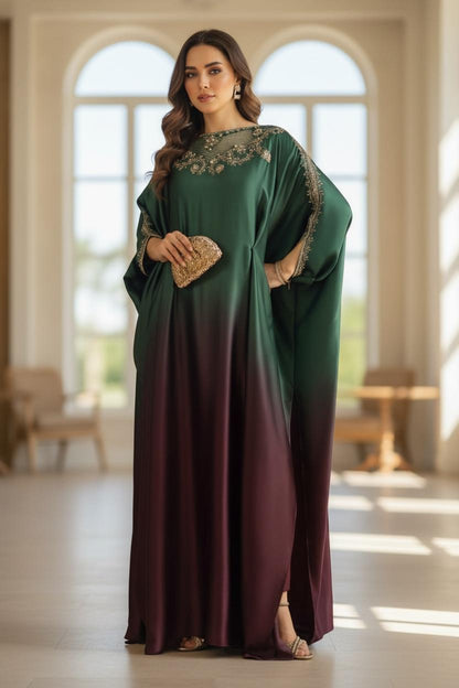 Double Shade Kaftan | Pearl, Sequin & Stone Work Party Wear