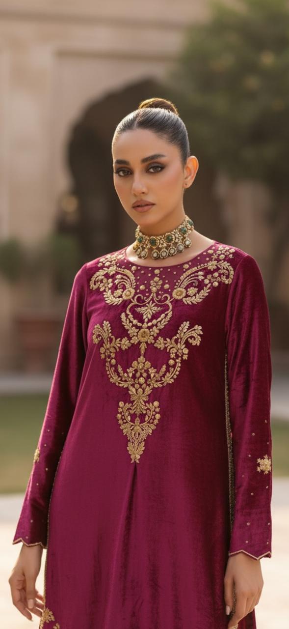Party Wear Three-Piece Shisha Silk Suit | Handmade Work with Crush Dupatta