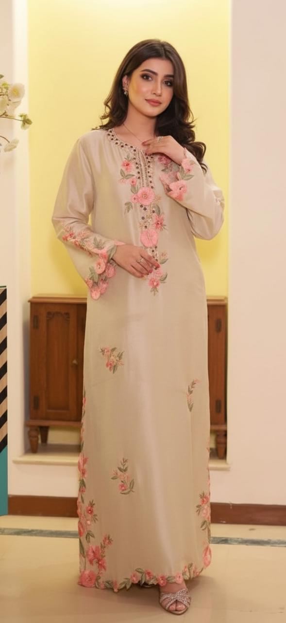 Off White Premium Silk Suit with Mirror & Reta Work