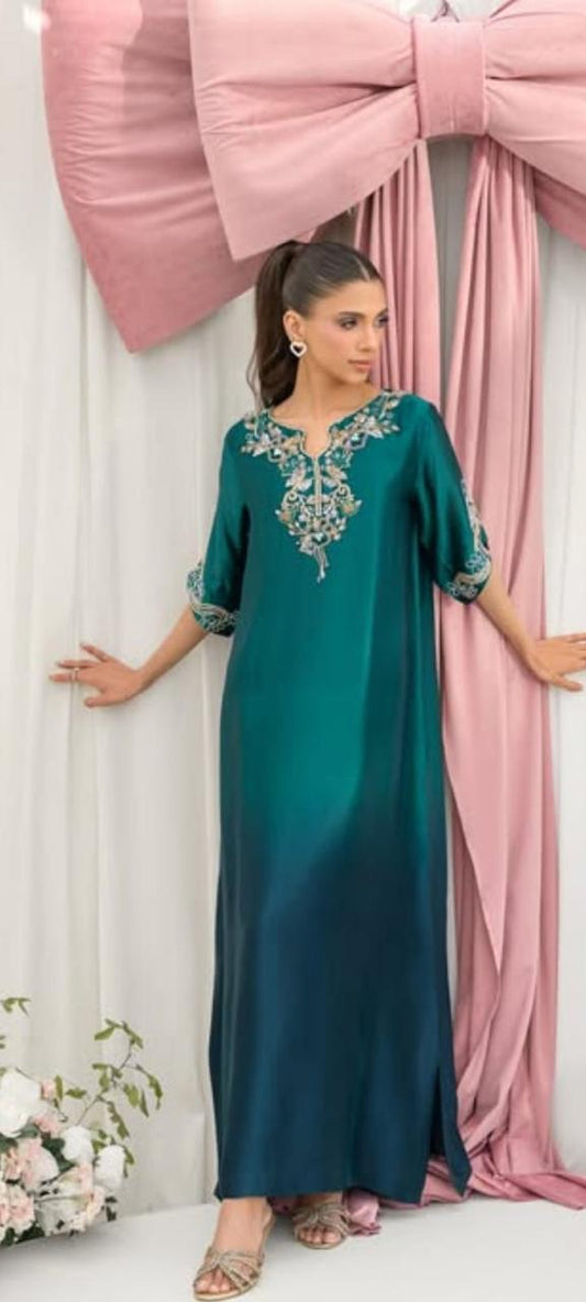 Double Shade Silk Kaftan – Retta Work | SJ-023