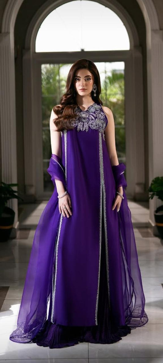 Luxury Sesha Silk 3 Piece Suit with Organza Dupatta – Handcrafted Resham, Sequins, Pearls & Stone | Work SJ-119