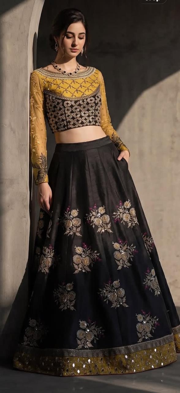 Black & Mustard 3 Piece Lehenga Set – Gota, Resham, Saroxy & Stone Work | SJ-138