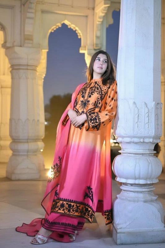 Two Tone Pure Silk 3 Piece Suit with Silk Dupatta | SJ-118