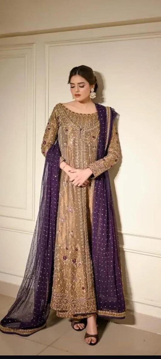 golden-lama-silk-bridal-frock-suit-organza-dupatta