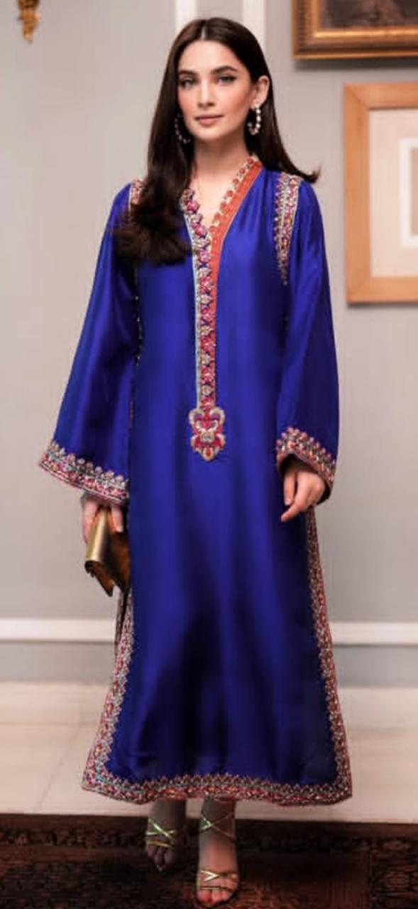 navy blue silk 3 piece suit with silk dupatta and reta work for women
