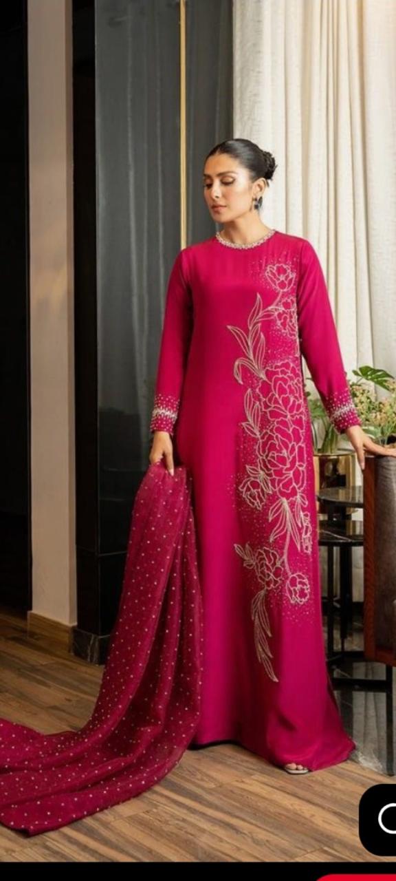 raw silk long shirt suit with cutdana stone and sequins work for women

