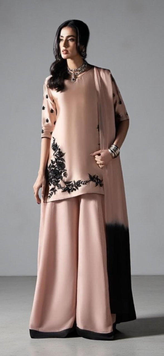 silk crepe suit with plazo and silk dupatta reta sequins and cutdana work for women
