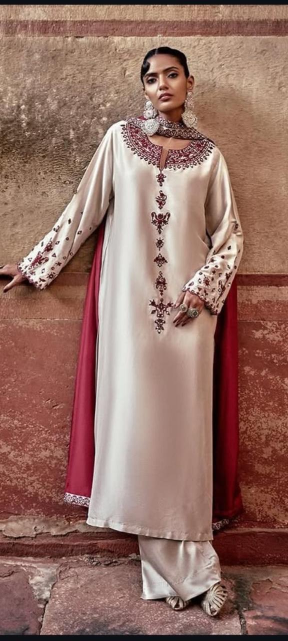silk 3 piece frock with long shirt mirror and cutdana work for women
