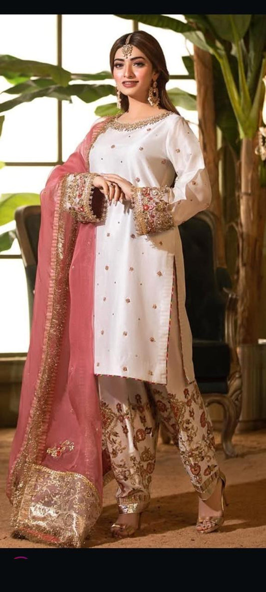 luxury shisha silk frock with resham dabka sequins and stone work for women
